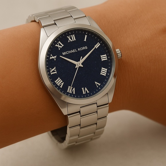 Michael Kors Channing Silver Watch Midnight Blue Dial Women MK6113 - Picture 2 of 11